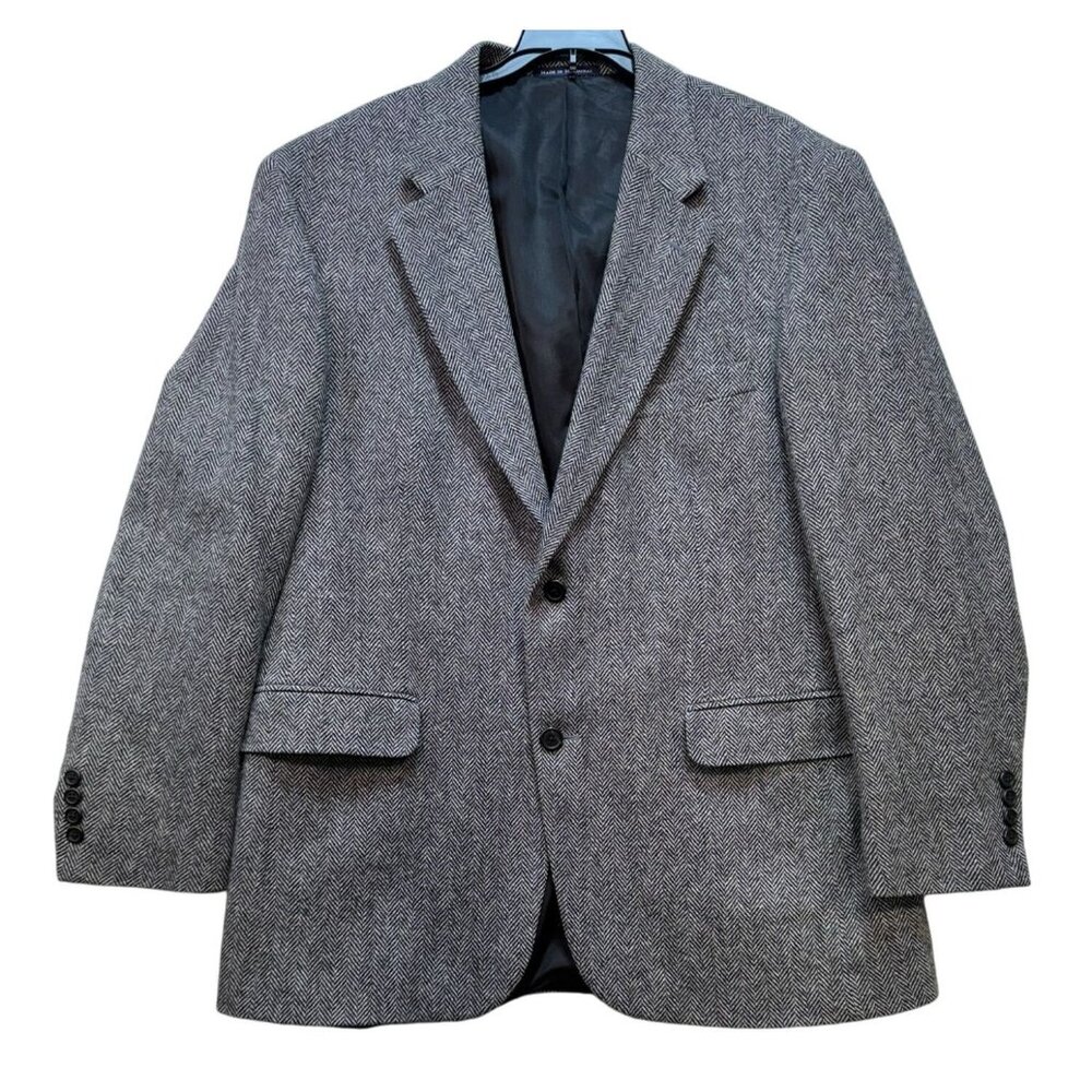 Lands End Mens Blazer Wool Blend Herringbone Pattern 2-Button Classic Fit Size 4